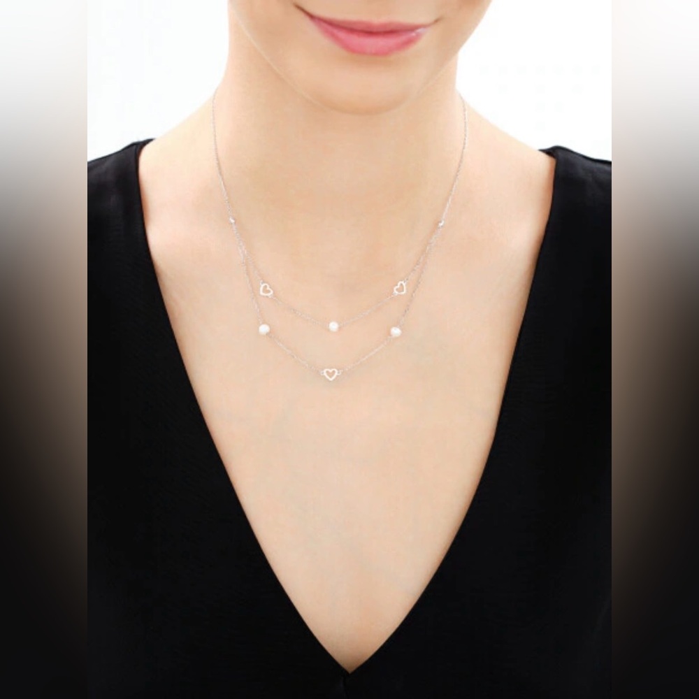 Apart Elegant Silver Hearts and Pearls Necklace